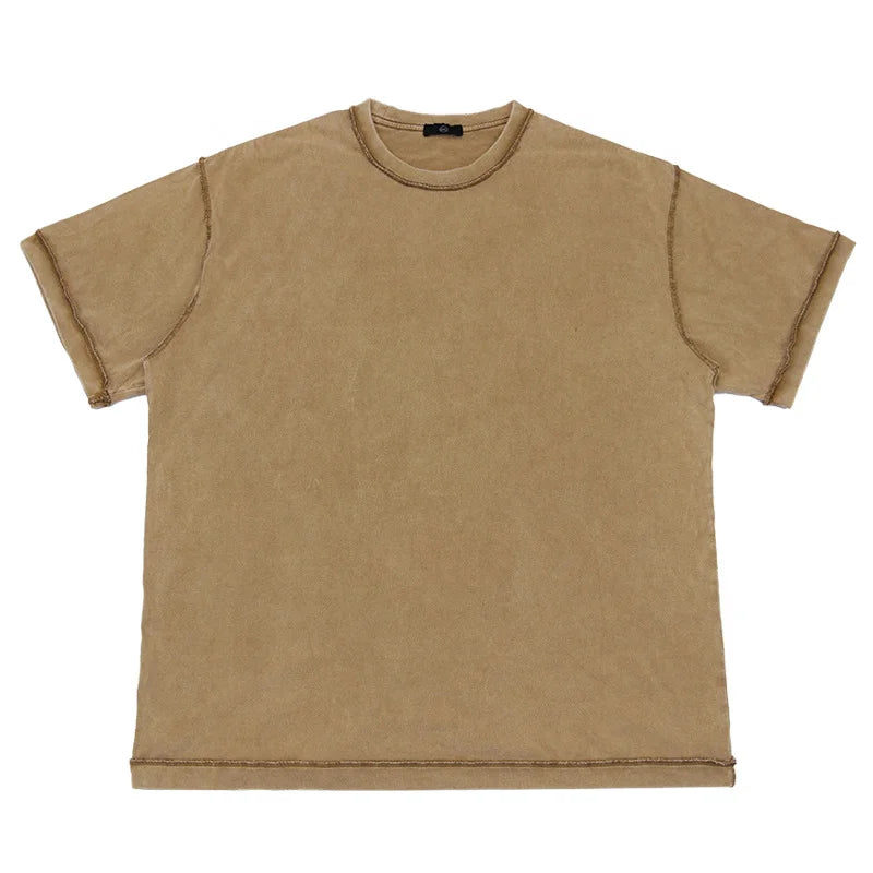 Custom 100% Cotton Heavyweight T-Shirt Acid Wash Vintage Hip Hop Oversized Drop Shoulder Tshirt