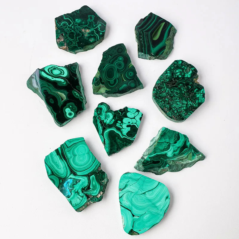 Natural Malachite Crystal Slice Raw Stone Polished Display Stone Geological Science Specimen Collection Ornament