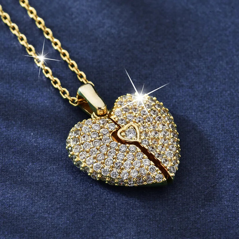Wholesale Custom Locket Heart Shape Copper Zirconia Pendant Necklace Brass Women Chain Link Necklace