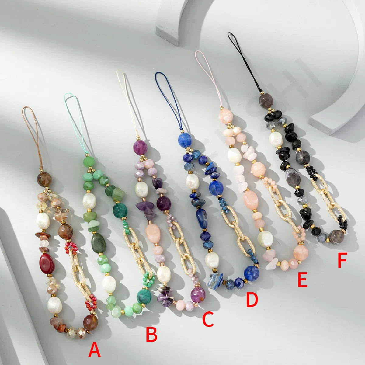 Colorful Stone Crystal Beads Gold Chain Keychain Accessories Pendant Irregular Stone Beaded Mobile Phone Strap