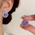 2024 Exquisite Fashion Small Super Shining Micro-Inlaid Zircon Purple Rhinestone Earrings