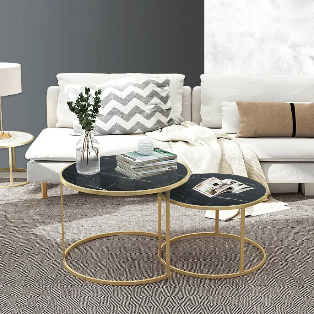 Luxury Coffee Table Set Stainless Steel Black Marble Top Nesting Table Chrome Metal Frame Center Table