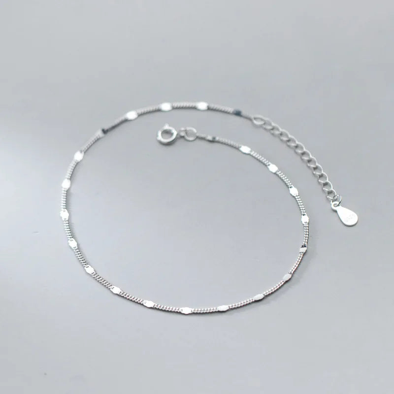 Fashion Simple 925 Sterling Silver Summer Link Chain Anklet Foot Jewelry for Women Girls