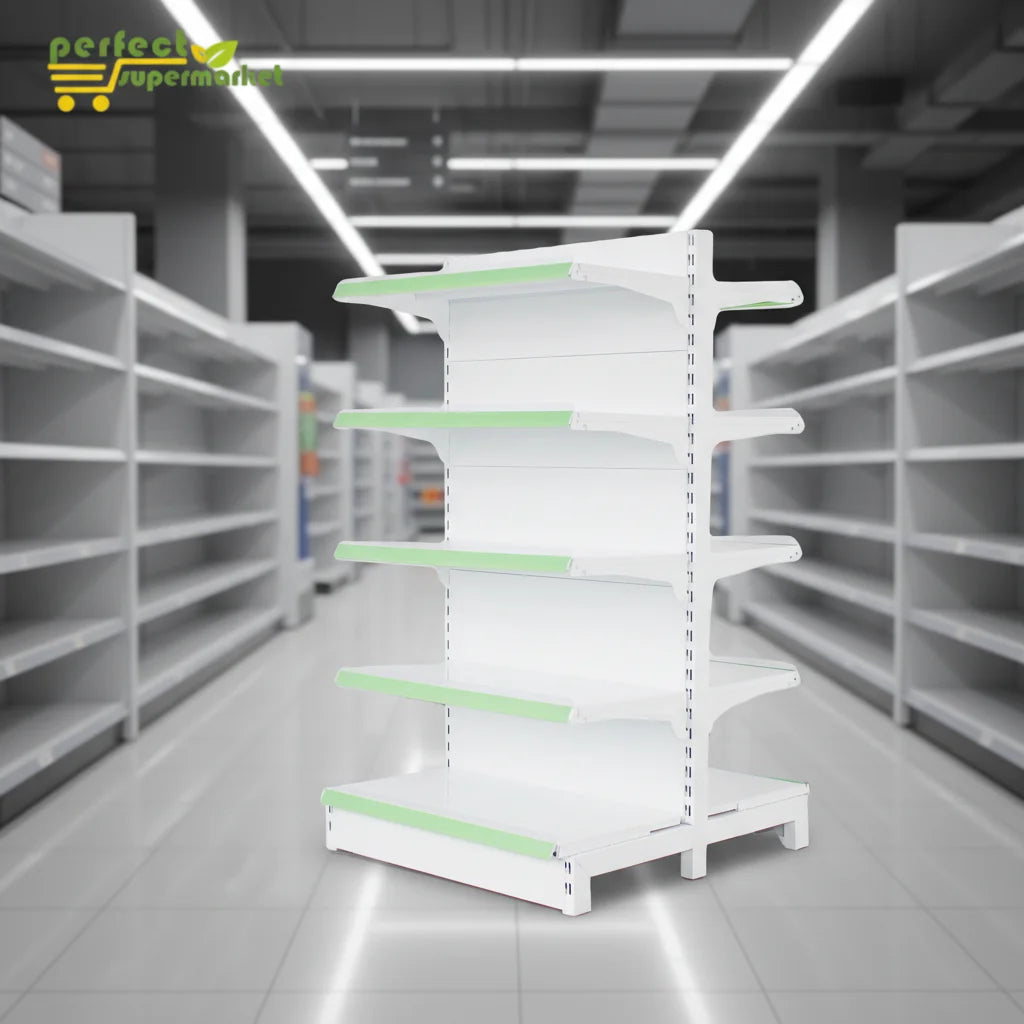 OEM Customized Logo Modern Double-sided Metallic Supermarket Rack Heavy Duty Epoxy Powder Coated Quick Installation Store