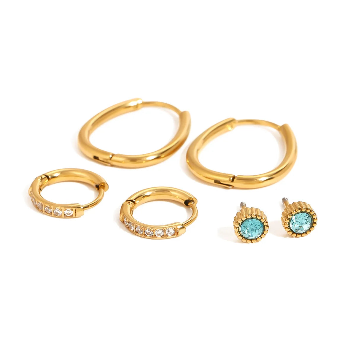 18k Gold Plated Hypoallergenic Stainless Steel Modern Minimalist Hoop Iced Out Zircon Multi Size Stack Earrings Jewelry Women