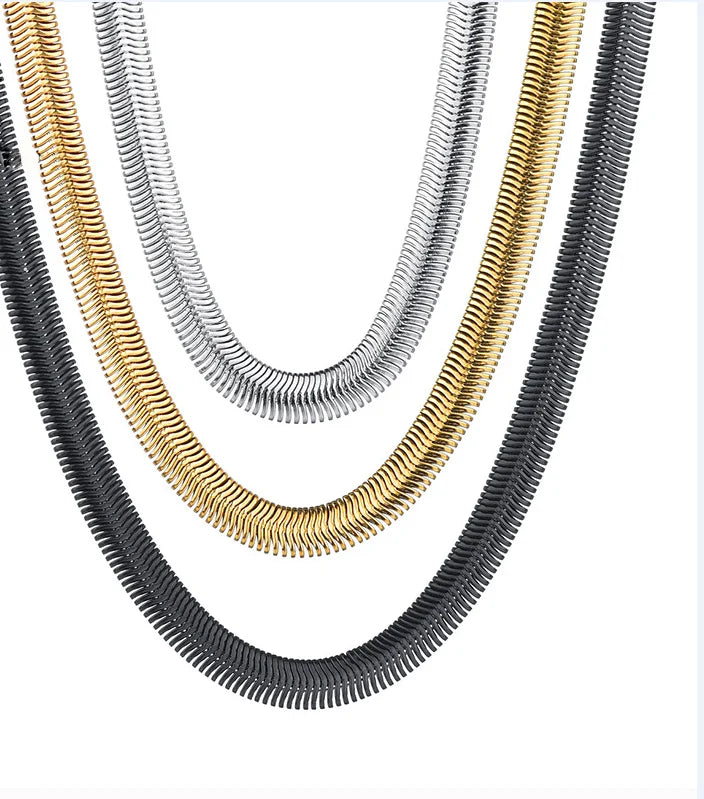 Wholesale Various Size Flat Snake Bone Necklace  Gold Plated Snake Link Chain Stainless Steel Snake Chain Necklace