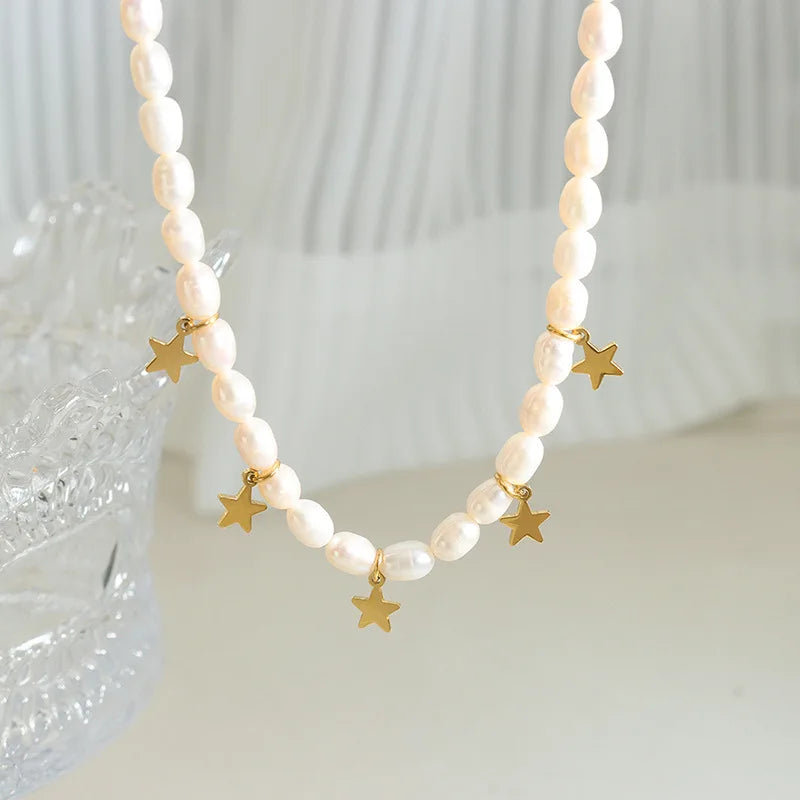 Ins Style High-end Banquet Fashion Party Baroque Natural Freshwater Pearl Five-pointed Star Pendant Necklace