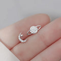 Cute Luxury Pure 925 Sterling Silver Crystal Zircon Asymmetrical Planet Moon Star Shape Stud Earrings for Women Girls