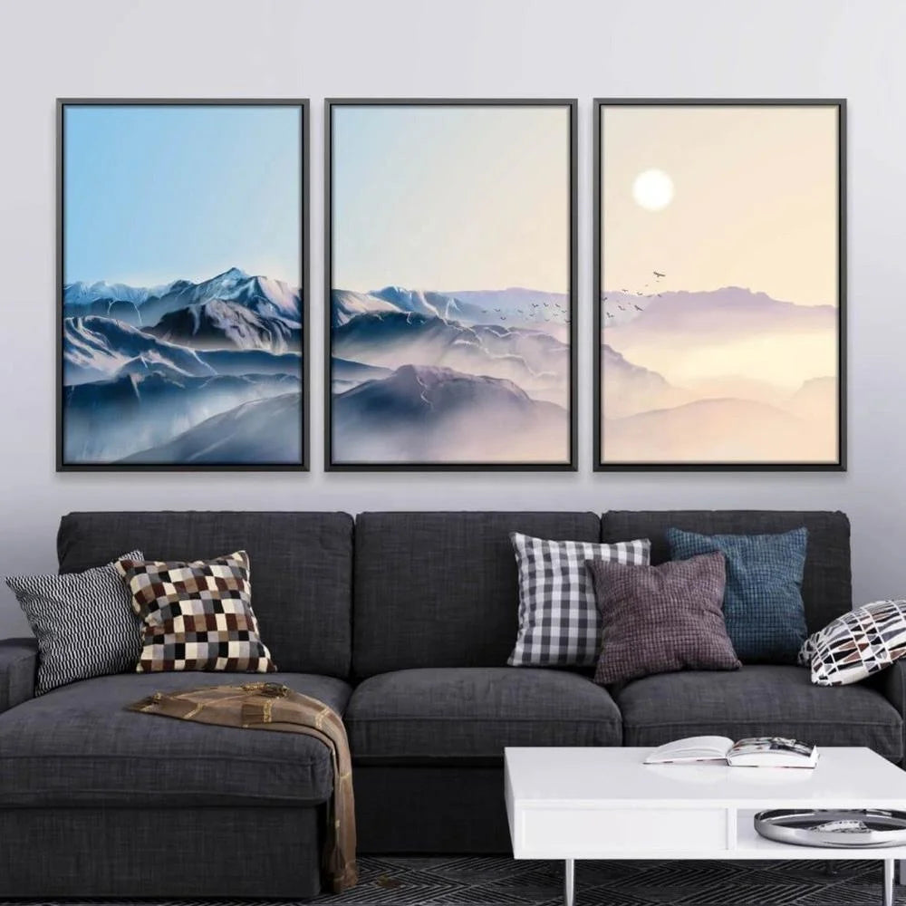 Nordic Mountain Horizon Wall Art Pictures Abstract Modern Canvas Painting Poster Golden Sun Picture Kids Living Room Decor