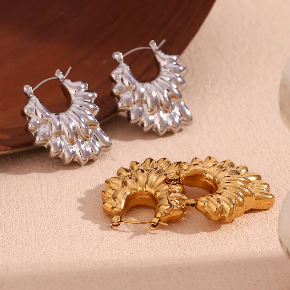 Irregular Hollow Flower Earrings Tarnish Free Gold Hoop Earrings Waterproof Stainless Steel Jewelry