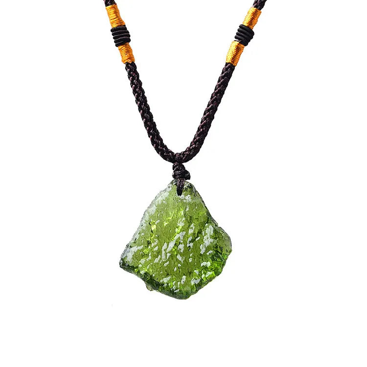 G916 Czech Meteorite Rough Stone Pendant Jewelry Necklace Energy Stone Green Glass Crystal Necklace