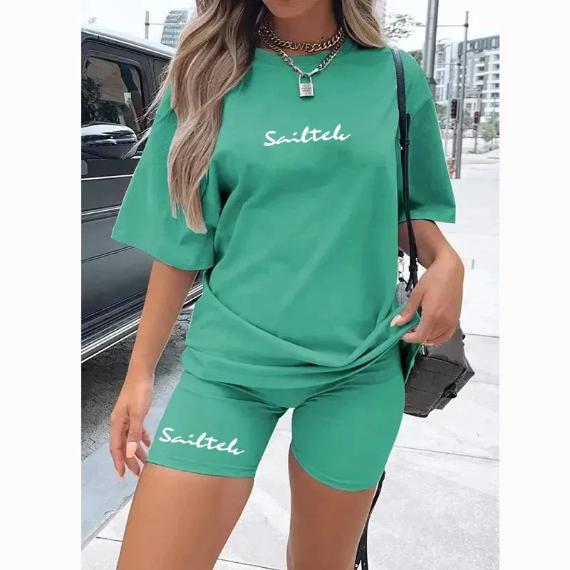 Wholesale Clothing Women Cotton Tshirt and Shorts Women Sets Oversize Women Fashion New Tops Casual t Shirt and Shorts Set