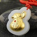 Certified Gold Inlaid Jade 3D Hetian Jade Inlaid Gold Pure Gold Hetian Jade Gemstone Lucky Bag Pendant Gift Factory Direct Sales