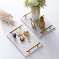 Modern Luxury 20x30cm Rectangle Marble Serving Trays Wholesale Eco-Friendly White Black Green Grey With Gold Handles Engraving