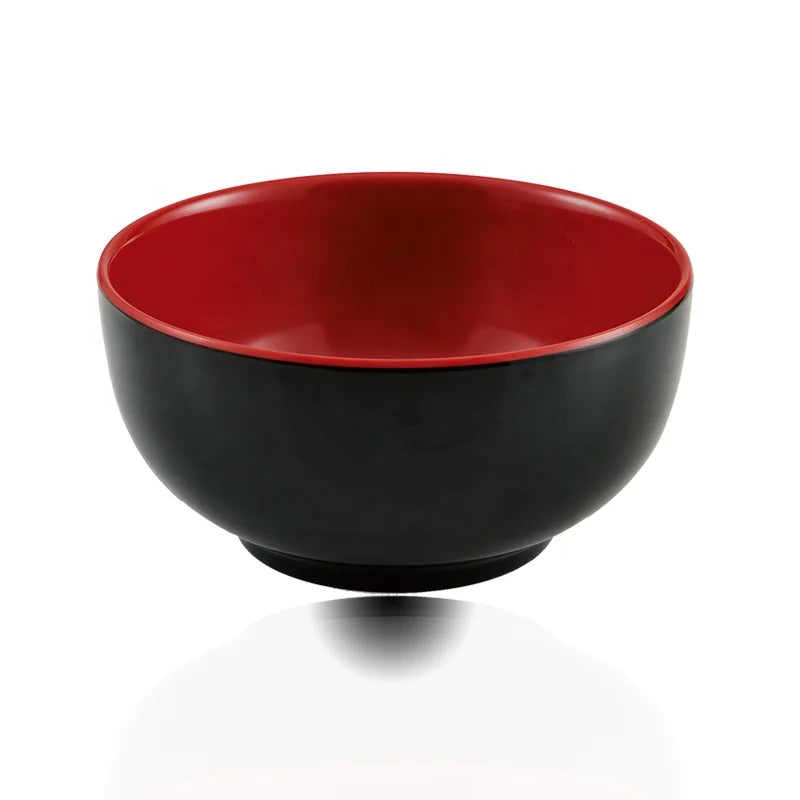 Japanese Restaurant Dinnerware Noodle Serving 6.5 Inch 38Oz Large Cheap Black Red Melamine Ramen Bowl