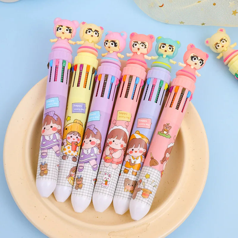 Kawaii Kids Gifts Back to School Gifts Cute Cartoon 10 Color Ballpoint Pens for Girls