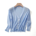 New Cardigan Ice Silk Knit Sweater Women Summer Short Outer Wear Sun Protection Coat Shawl Thin Section Korean Style V Neck