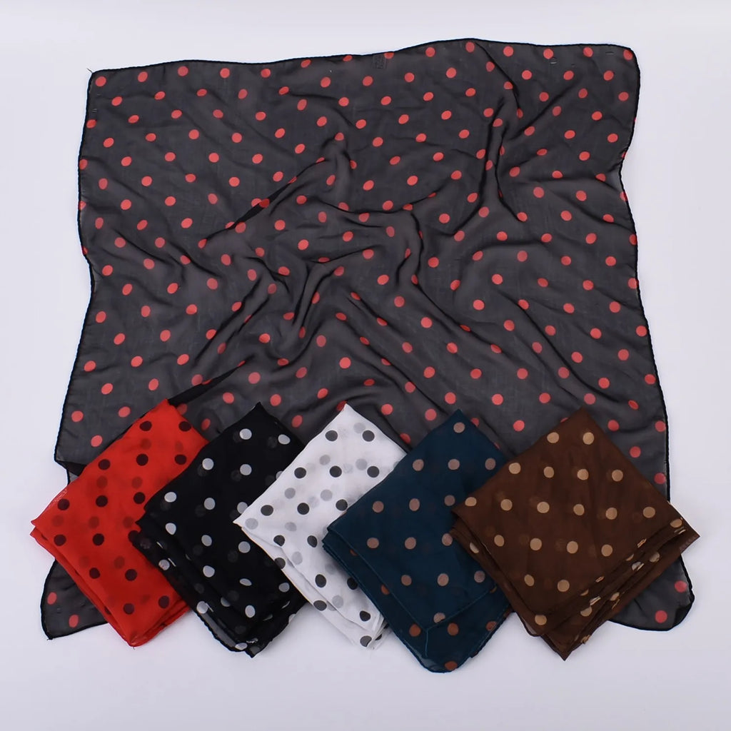 Low MOQ Custom Simple Cheap Price Dot Chiffon Scarf Malaysia Style Bandana Square Ribbon Scarf Hair Scarf