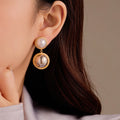 French Design Statement Jewelry 18k Gold-Silver Stainless Steel Two Tone Faux Pearl Hoop Earrings Gold Plated