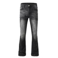 Mens Stacked Flared Jeans Black Vintage Washed Denim Pants Wholesale