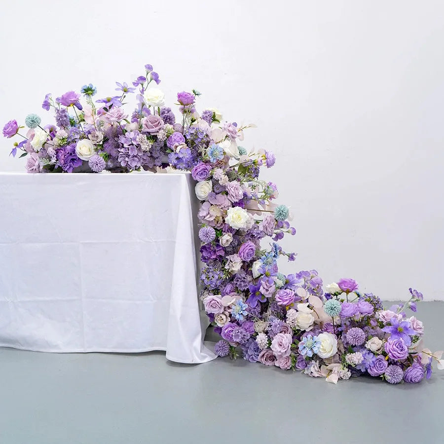 SZ04-6  Artificial Flower Panels Purple Flower Runner Wedding Decorative Panels Silk Artificial Flower Row for Table Decor
