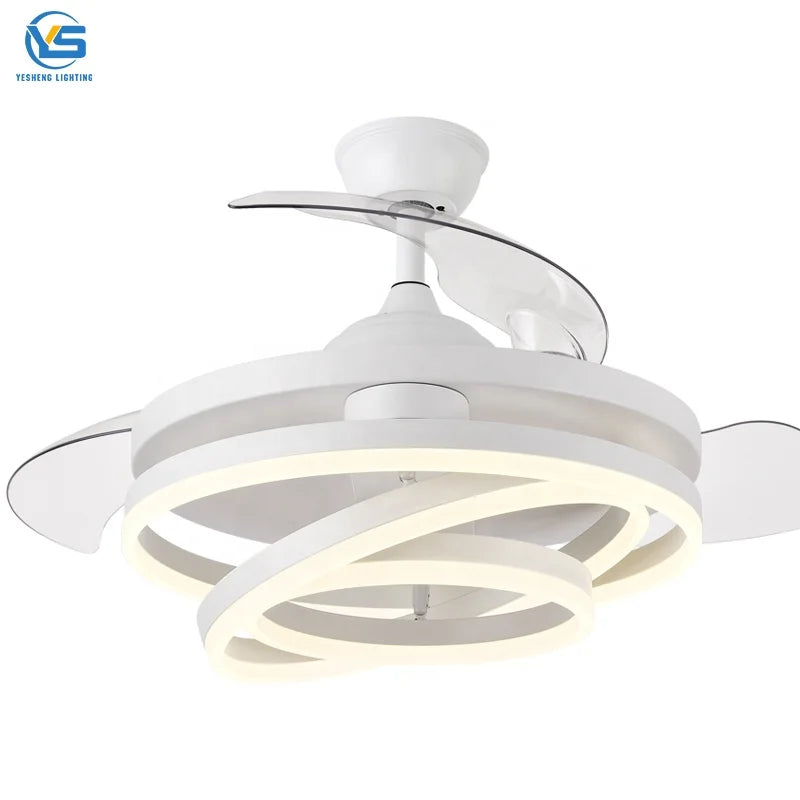 760 Modern Remote Control 42 Inch 110v 220v Ceiling Fans Folding with Lights Lamp Led Designer Luz Con Ventilador Oculto Techo
