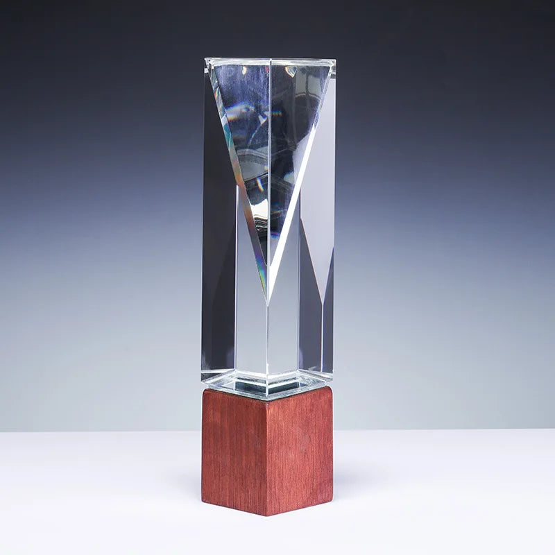 Solid Wood K9 Crystal Trophy Custom Sales Champion Employee Annual Meeting Award