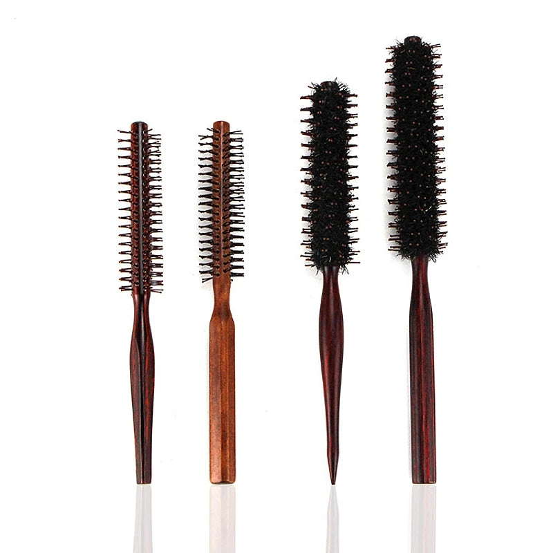 4 Sizes Anti Static Wood Boar Bristle Hair Round Brush Hairdresser Styling Tools Teasing Brush for Hair Curly Comb Hair Brush