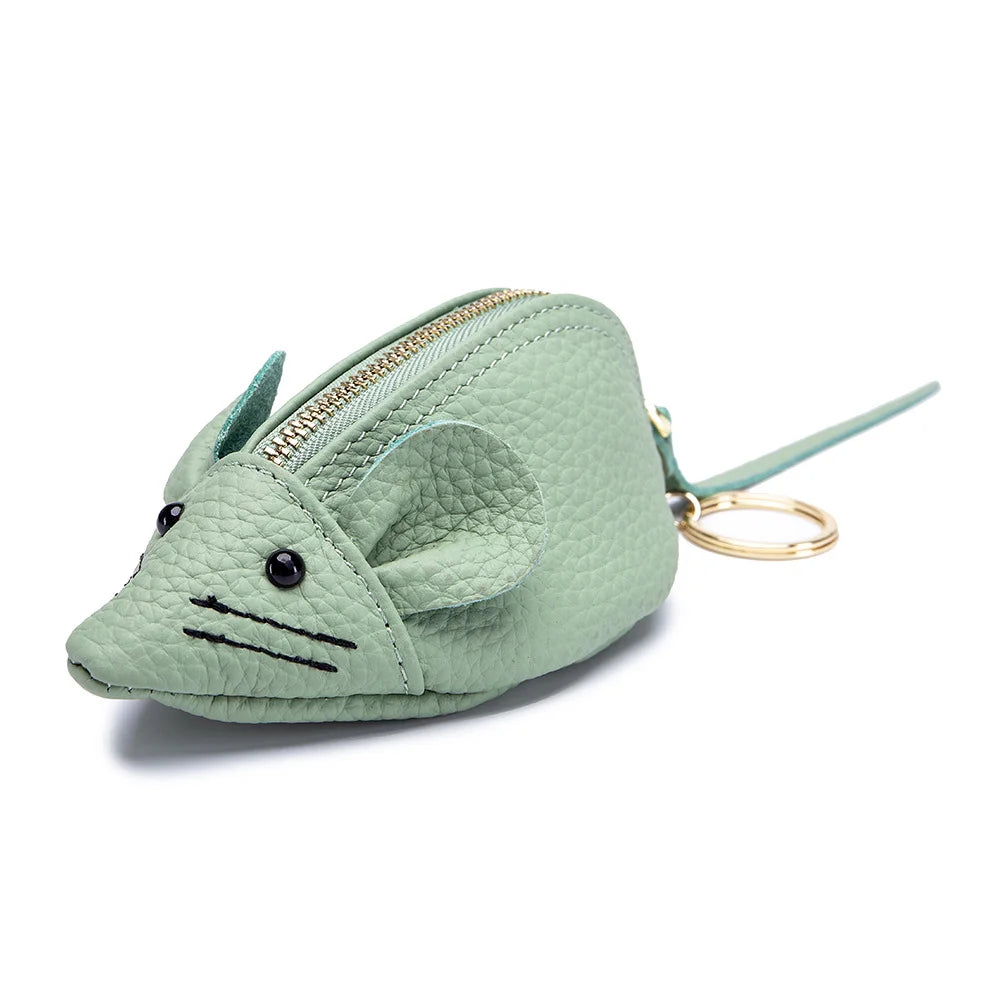 Mini Cute Mouse Cartoon Genuine Leather Coin Purse Keychain for Women Wholesale Designer Cowhide Purses