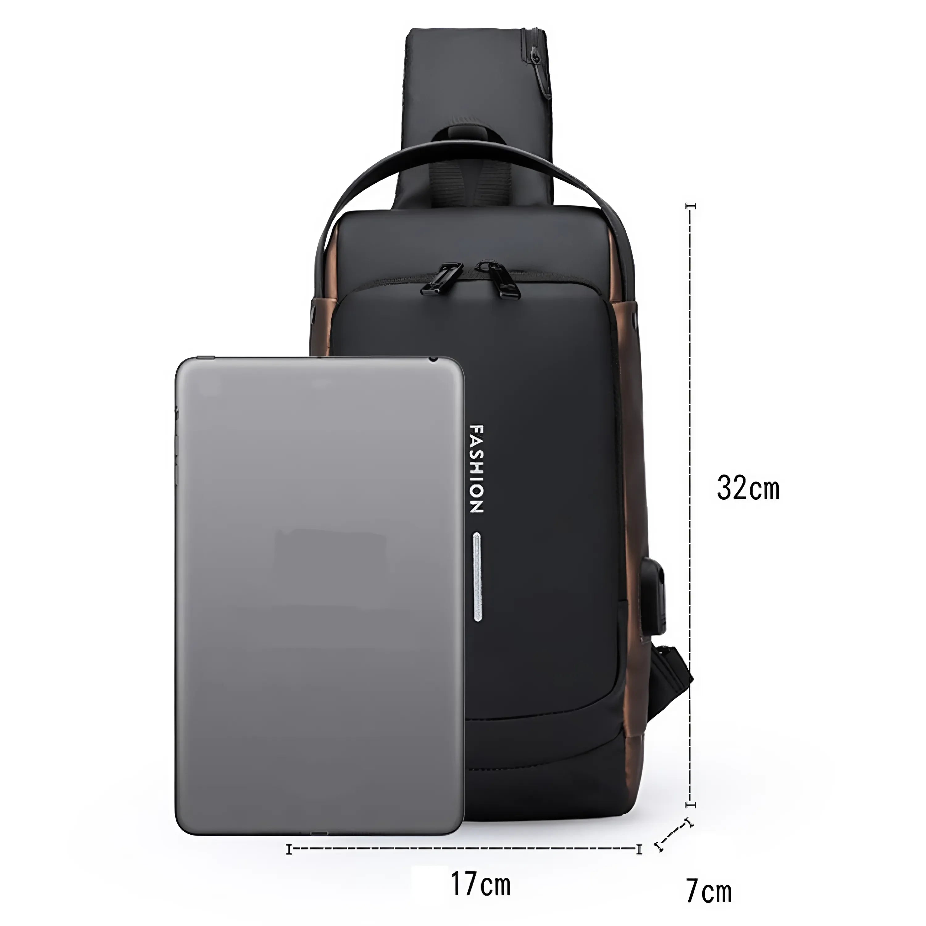 Men's Fashion Large Capacity Chest Bag Waterproof Wear-Resistant PU Leather Shoulder Bag Customized USB Hot Sale Anti-Theft