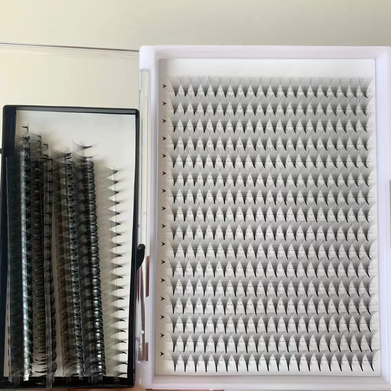12d 10D 14D 16D Promade Large Trays Premade Fans XL 16 Rows Pointy Base Russian Volume Lashes Premade Lash Extensions