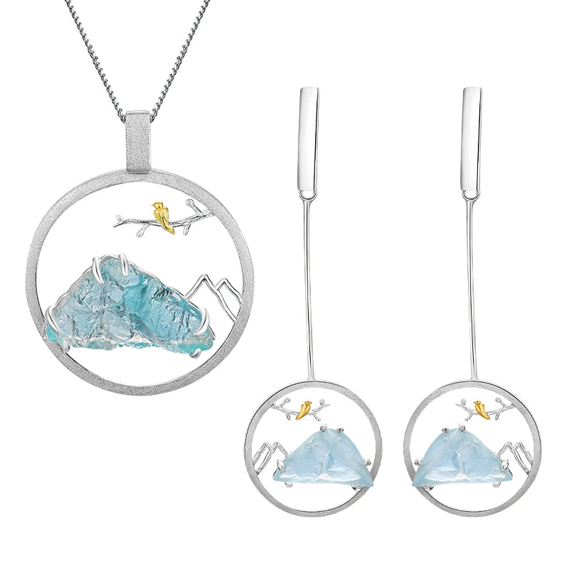 Lotus Fun Pure 925 Sterling Silver Natural Blue Gemstone Jewelry Sets