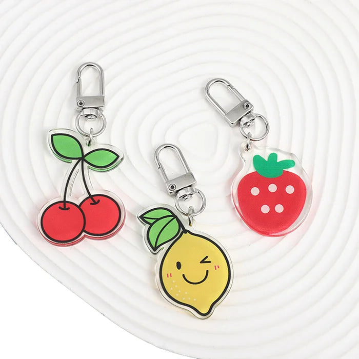 Cute Cartoon Fruit Acrylic Keychain Custom Transparent Acrylic Keychain Girls Pendants Charms clear Acrylic Keyring