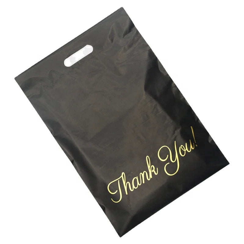 RTS Black Thank You Handle Mailing Bags Plastic Waterproof Plastic t Shirt Packaging Bag Wholesale Tear-proof Courier Bag