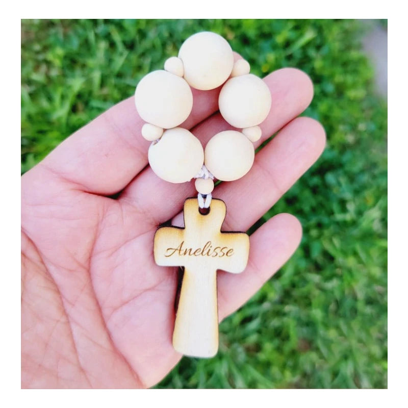 Personalized Pocket Rosary Small Rosaries for Party Favors Cross Wood Beads Finger Rosary Baptism Favors Communion