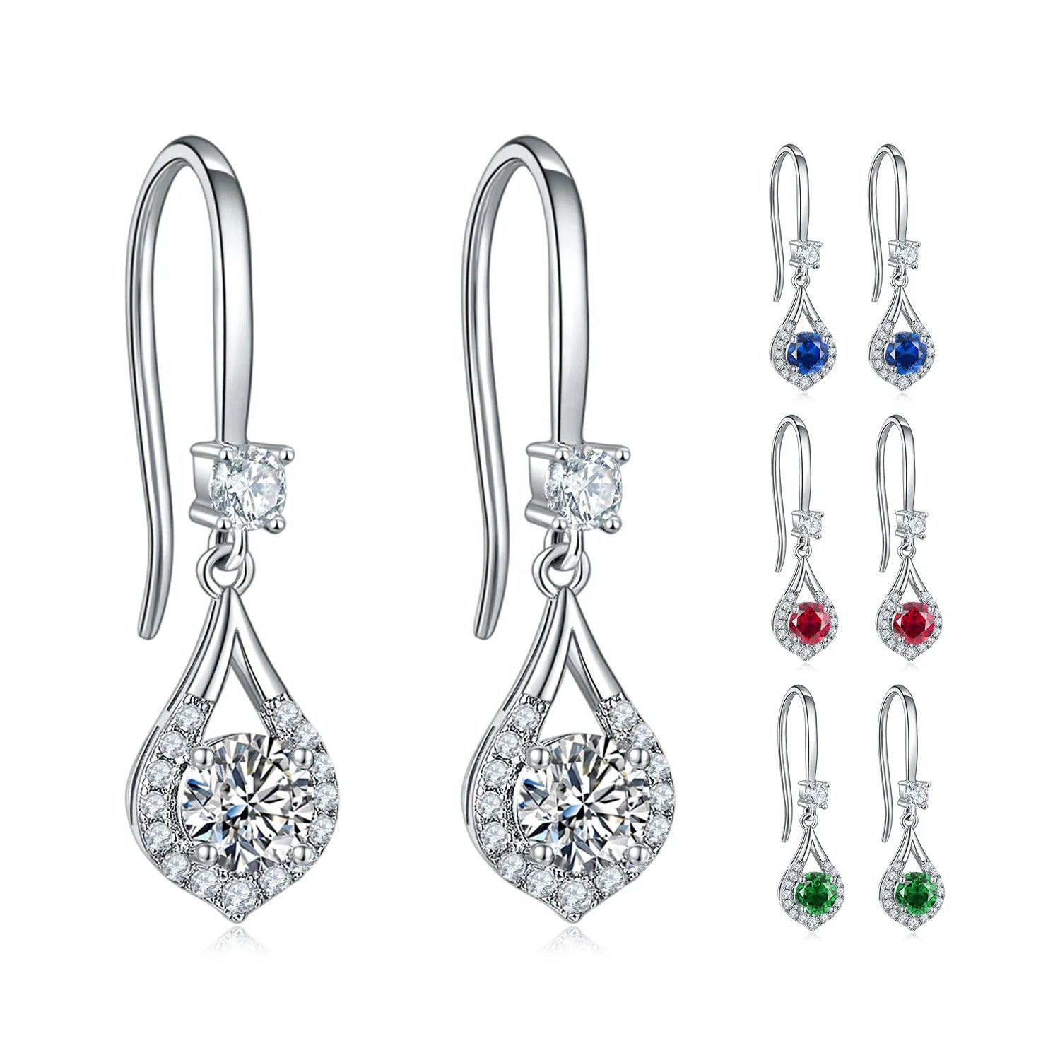 JS03S Abiding Long Lasting Plating Solid 925 Sterling Silver Jewelry GRA Certified Moissanite Drop Halo Earrings