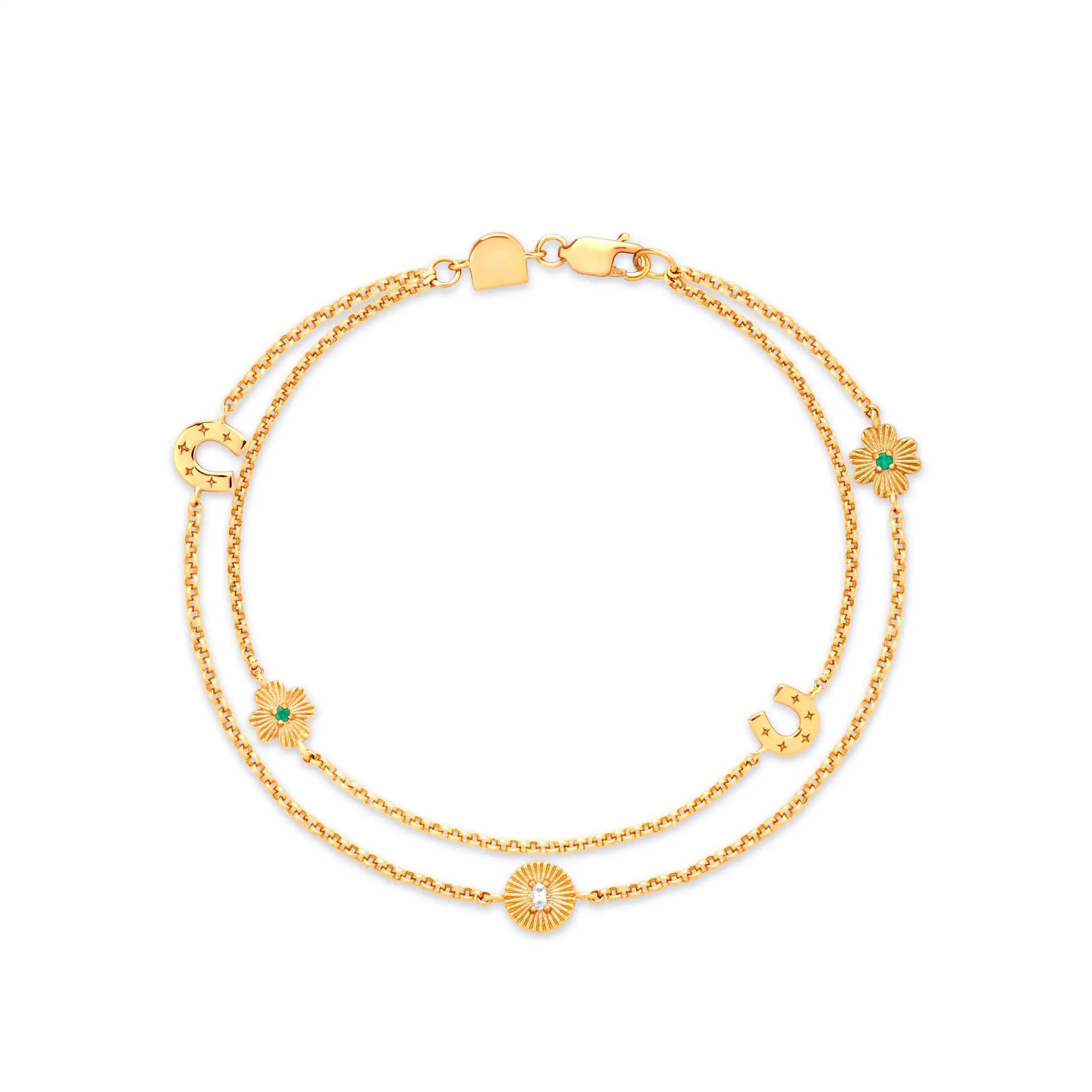 Milskye Personality Jewelry for Women 925 Silver 18k Gold Pleated Lucky Charm Double Chain Bracelets