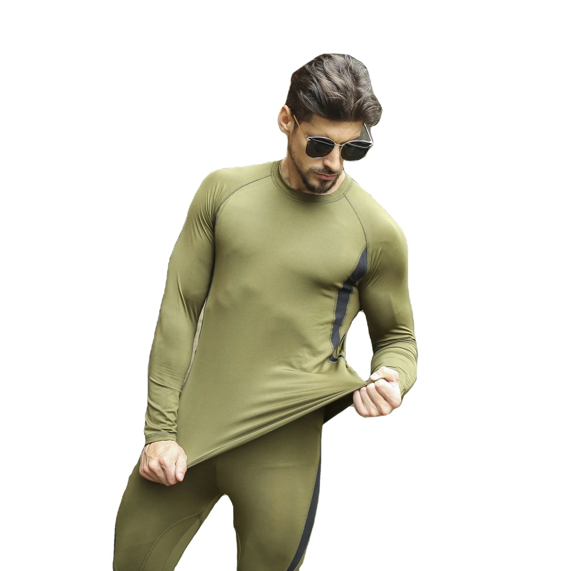 Men's Fleece Thermal Underwear Suit Quick Dry Sweat Wicking Functional Underwear Cycling Fitness Outdoor Sports Suit