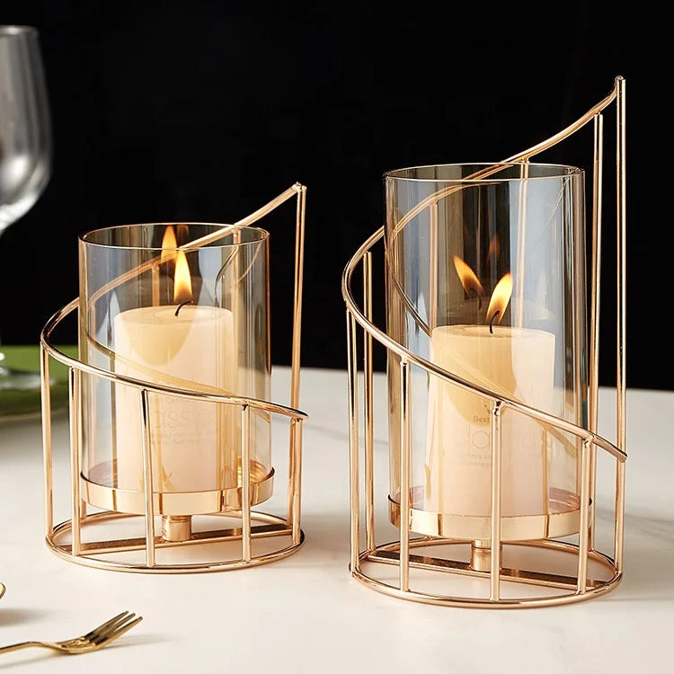 Decorative Candlelight Dinner Props Metal Glass Candle Holder Flower Stand Romantic Wedding Candle Holder for Gold Centerpieces