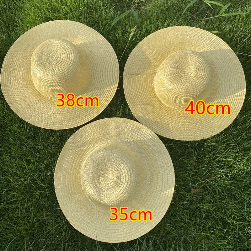 40cm Yellow Soft Summer Sunproof Breathable Panama Women and Men Wide Brim Farmers Witch Wholesale China Fedora Straw Hat