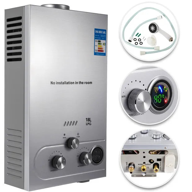 VEVOR 18L LPG Propane Butane Tankless Flue Type White Water Heater