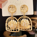 Statement Pearl Birdcage Earring Geometry Lady Brazilian Gold Dangle Earrings for Women Jewelry