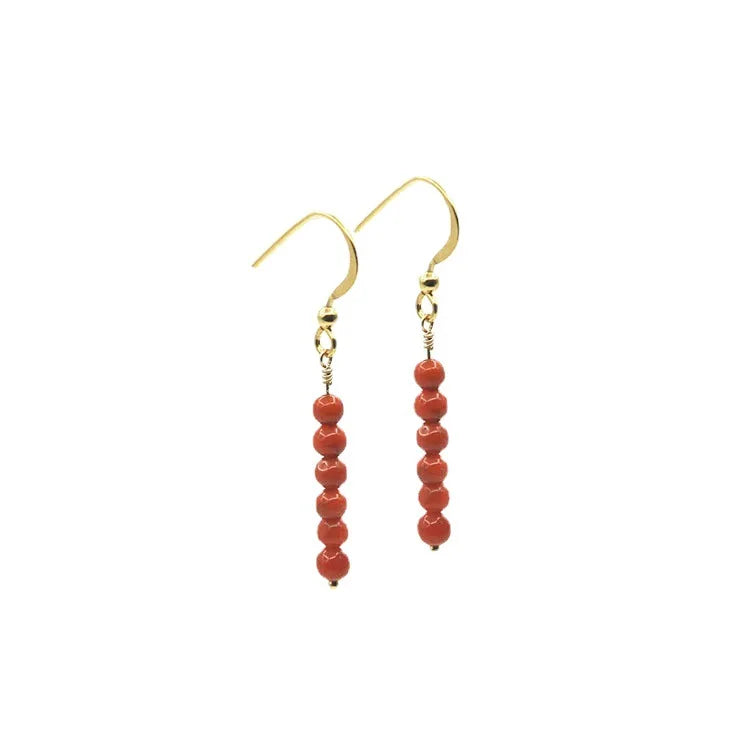 Red Stone Earrings Stainless Material Natural Stone for Women and Girls ES012