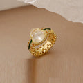 Anillo De Acero Inoxidable Chinese Style Retro Jewelry Exquisite Cute Gourd White Chalcedony Rings Charming Gold Color Ring