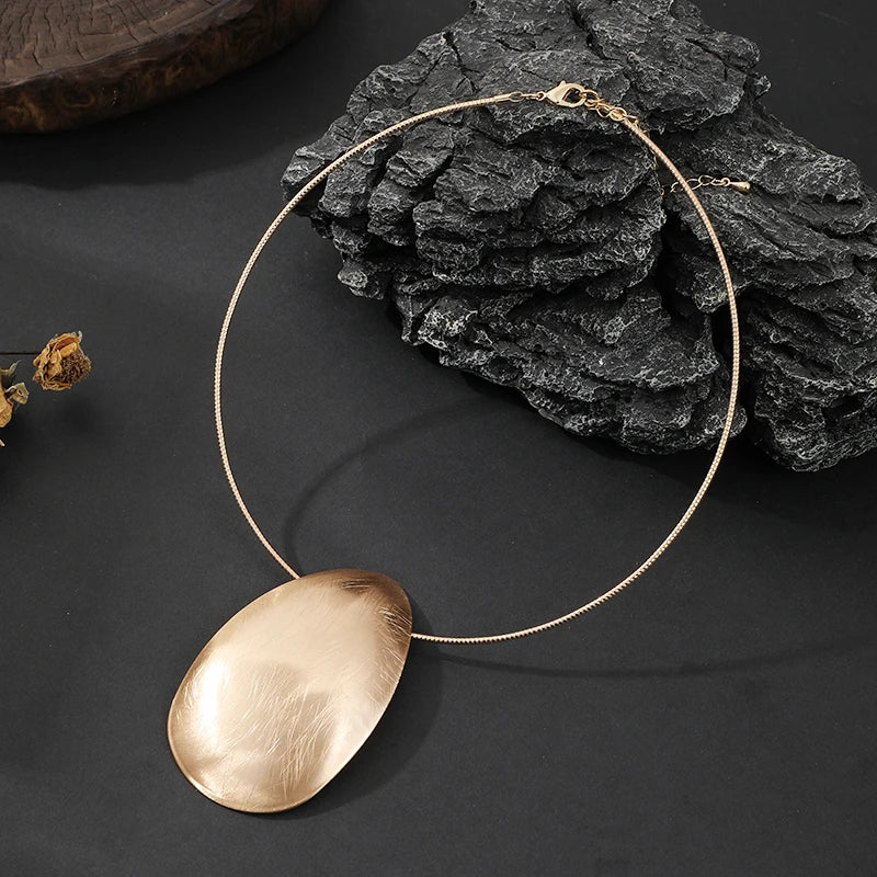 TongLing Women's Elegant Slim Alloy Gold Plated Buddhism Necklace Trendy Minimalist Chain Oversized Oval Pendant Freshwater