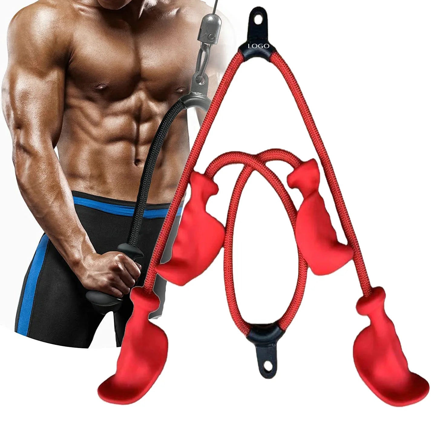 Ergonomic 36\" Tricep Rope Cable Attachment Anti-Slip Gym Pull Down with Unique Rubber Grip Made of PC PVC ABS
