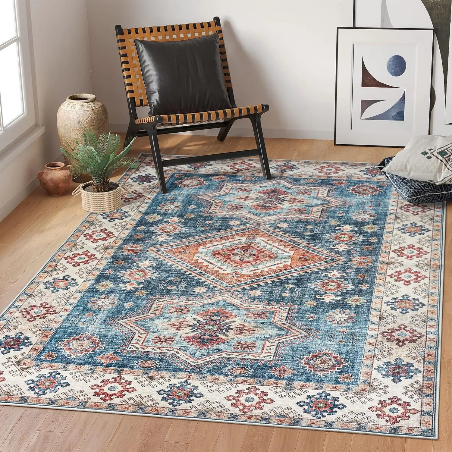 Vintage Persian Area Rug Stain Resistant and Washable with Anti-Slip Backing for Home for Living Room Bedroom 5x7 ft