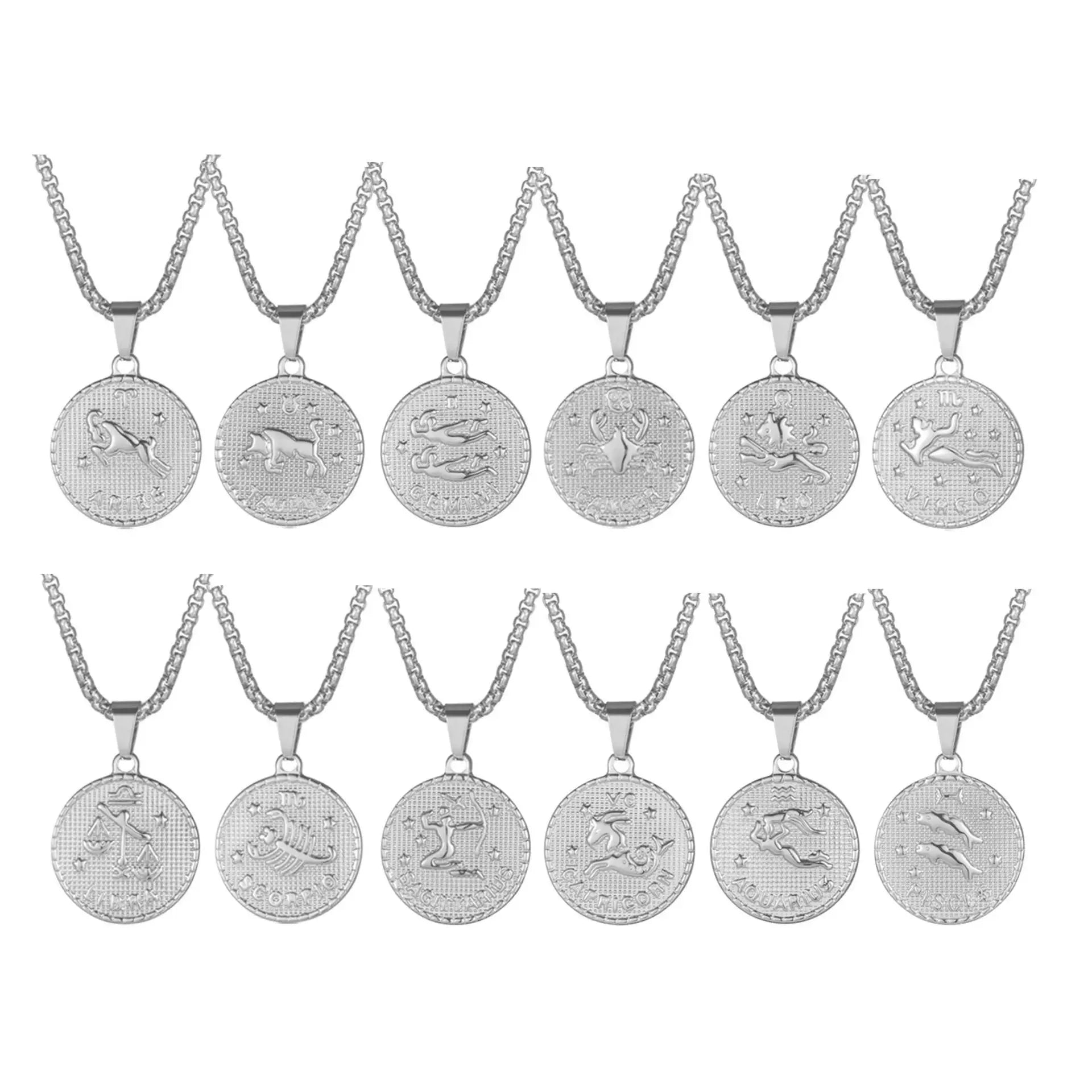 MECYLIFE Medallion Zodiac Necklace Stainless Steel Zodiac Pendant Men's Jewelry