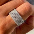 Luxury Silver Plated Full 5 Rows CZ Zirconia Engagement Rings Jewelry 11mm Wide Bling Micro 3A Zircon Rings for Women