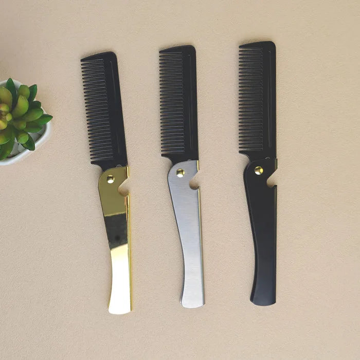 Classic Style Portable Folding Comb Stainless Steel Handle PC Plastic Teeth Custom Logo Flip Hair Comb